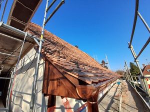 Chantier rantzwiller rénovation couverture avec isolation laine de bois pose sur toiture sarking